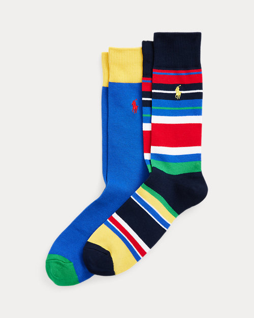폴로 랄프로렌 Striped Cotton-Blend Trouser Sock 2-Pack