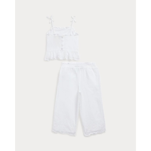 폴로 랄프로렌 Eyelet-Embroidered Cotton Top & Pant Set