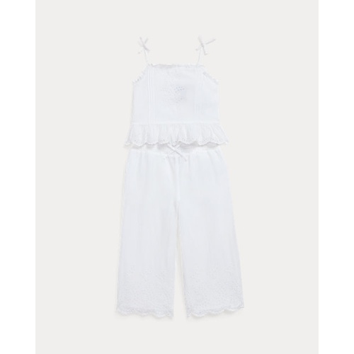 폴로 랄프로렌 Eyelet-Embroidered Cotton Top & Pant Set