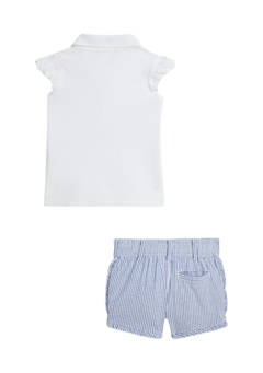 폴로 랄프로렌 Baby Girls Mesh Polo Shirt and Seersucker Short Set