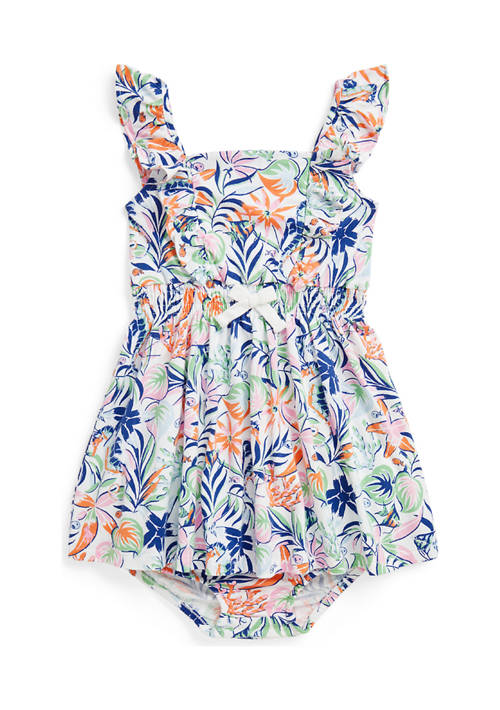 Baby Girls Tropical Printed Cotton Dress and Bloomer