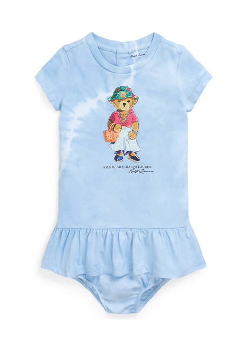 Baby Girls Tie Dye Polo Bear Cotton Dress and Bloomer