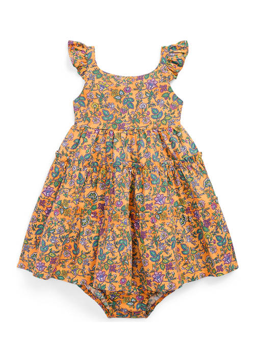 Baby Girls Floral Ruffled Cotton Dress and Bloomer