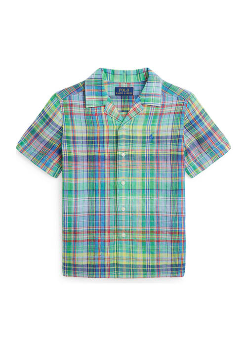 Boys 2-7 Plaid Linen Camp Shirt