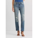 Distressed High Rise Straight Ankle Jeans