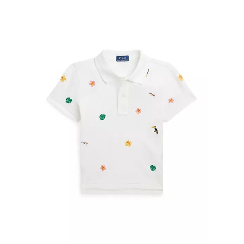 폴로 랄프로렌 Girls 7-16 Tropical Embroidery Mesh Boxy Polo Shirt