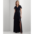 Womens Belted Flutter-Sleeve Gown