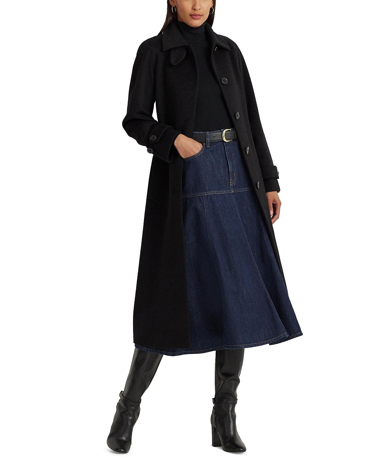 폴로 랄프로렌 Womens Wool Blend Maxi Belted Wrap Coat