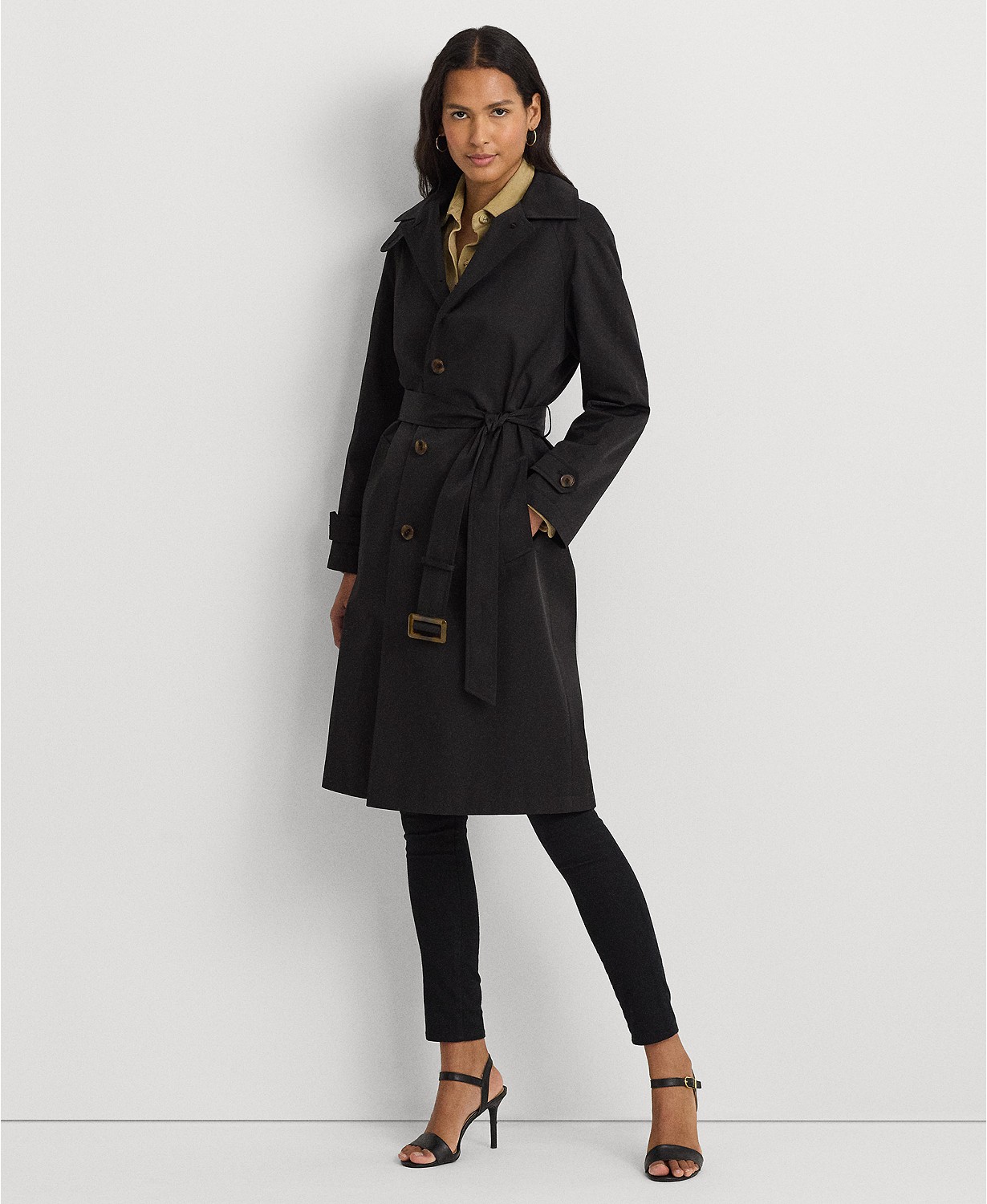 Womens Single-Breasted Belted Trench Coat
