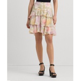 Womens Floral Crinkle Georgette Tiered Skirt
