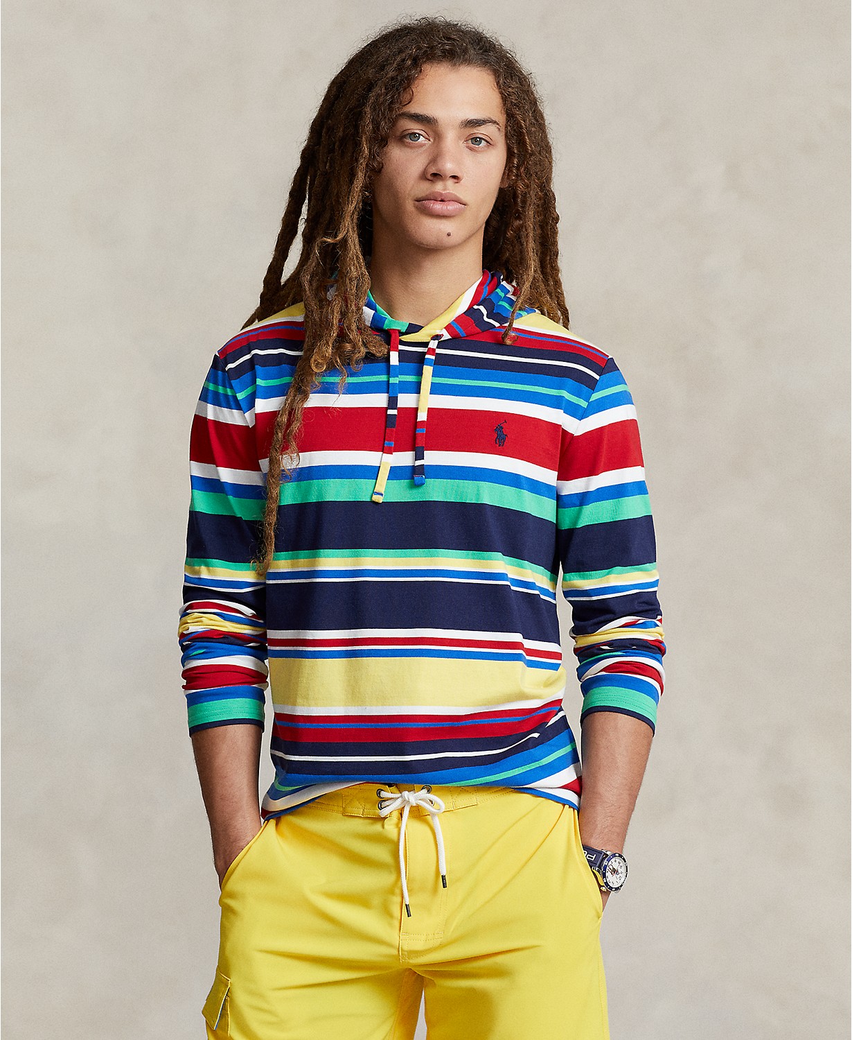 Mens Striped Jersey Hooded T-Shirt