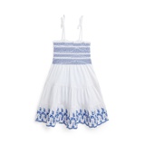 Toddler and Little Girls Smocked Eyelet Cotton Jersey Dress