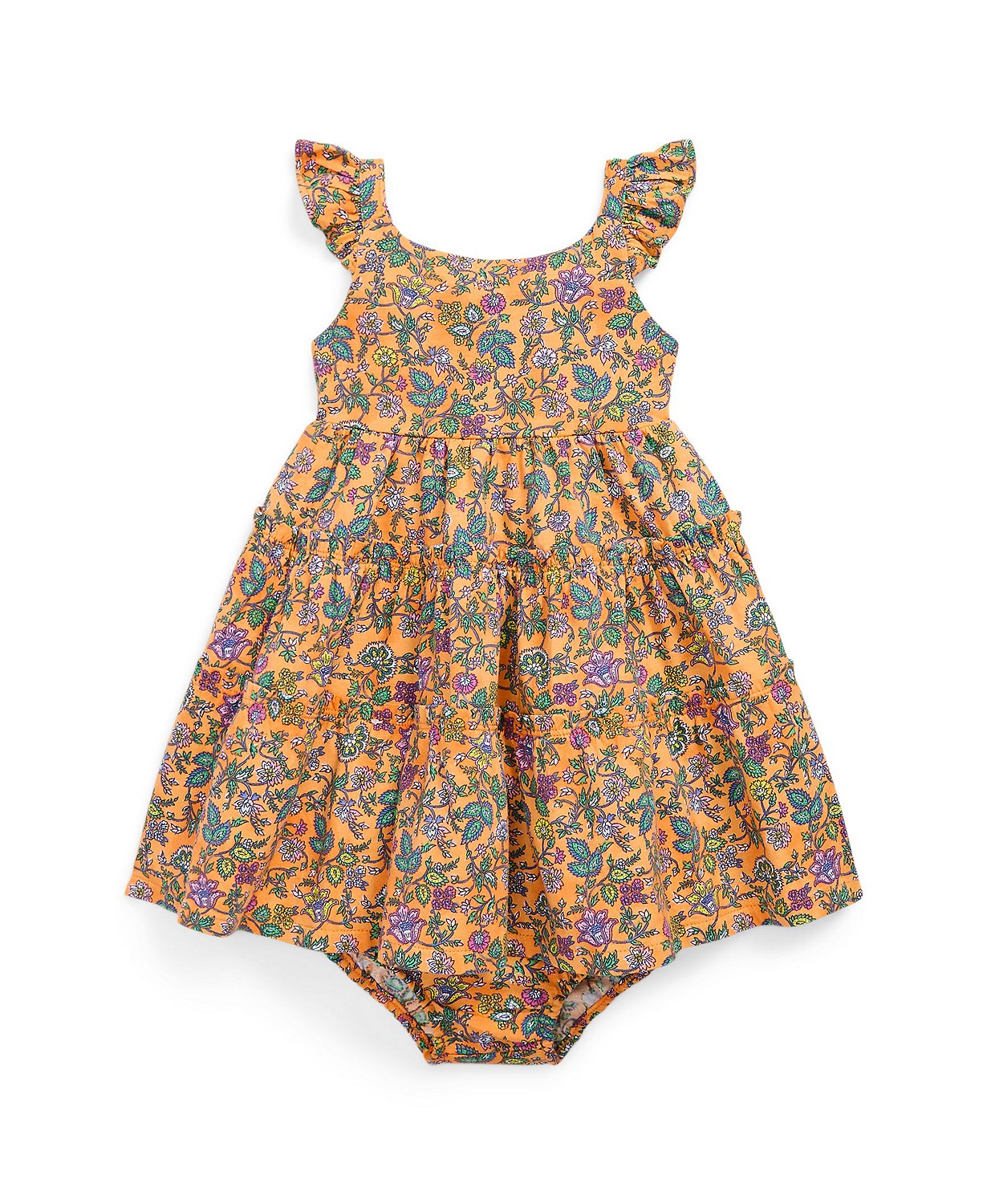 Baby Girls Floral Ruffled Cotton Dress and Bloomer Set
