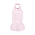 Toddler and Little Girls Stretch Mesh Halter Polo Romper