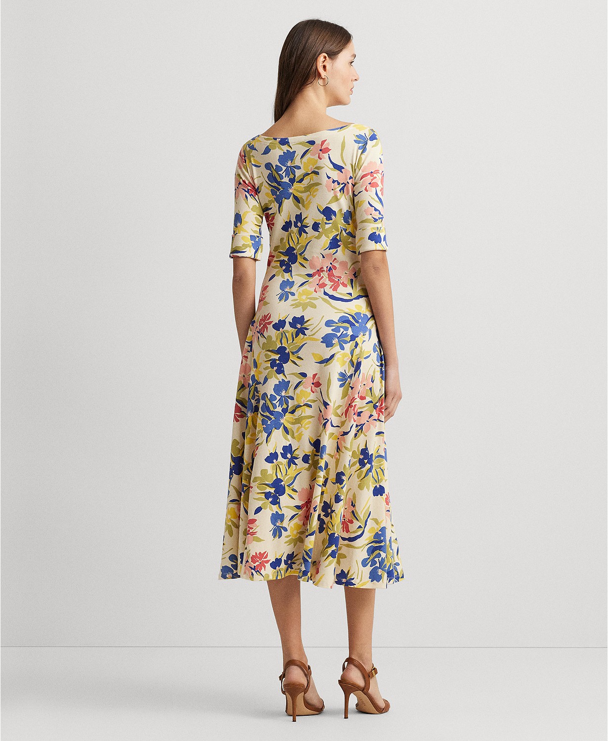 폴로 랄프로렌 Womens Floral Stretch Cotton Midi Dress