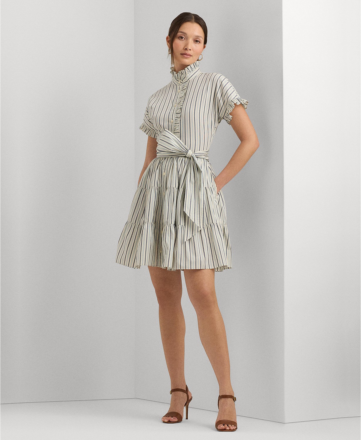 Womens Striped Cotton Broadcloth Shirtdress
