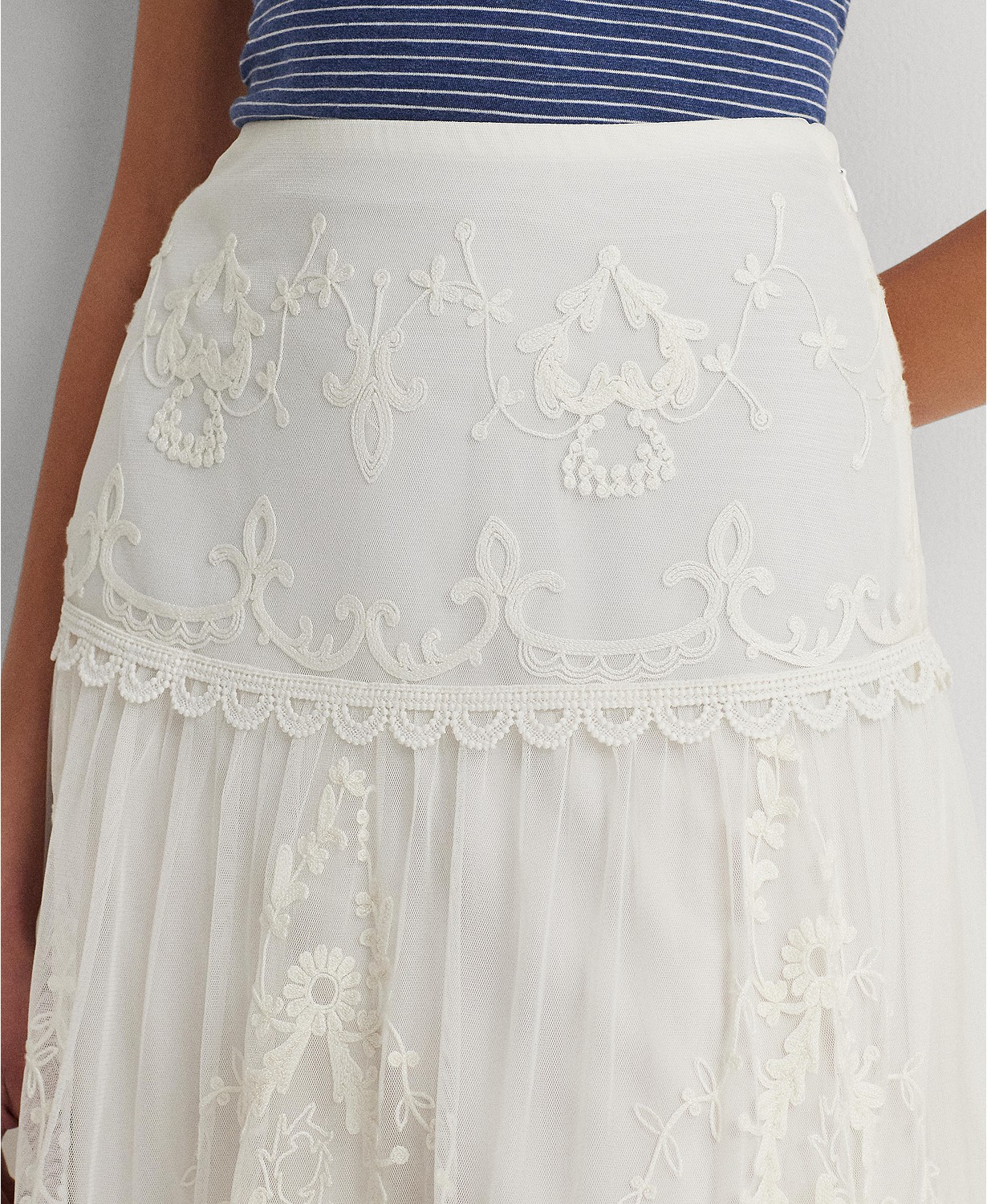 폴로 랄프로렌 Womens Embroidered Mesh Midi Skirt