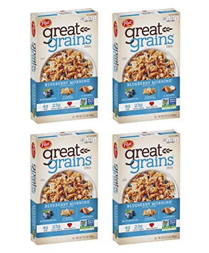 Post Great Grains Blueberry Morning Breakfast Cereal, Non GMO Project Verified, Heart Healthy, Low Fat, Whole Grain Cereal 13.5 Ounce (Pack of 4)