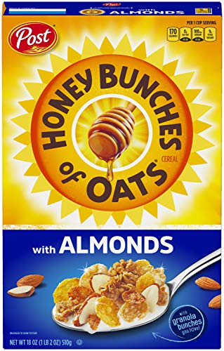Post Honey Bunches of Oats with Almonds, Heart Healthy, Low Fat, made with Whole Grain Cereal, 18 Ounce Box