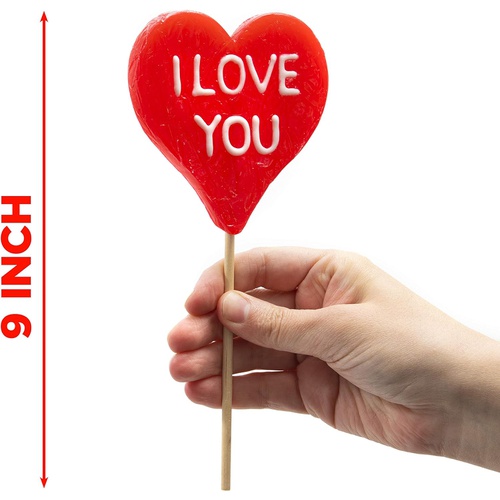  Prextex Large Heart Shape Lollipops Pack of 3 X-Large I Love You Pops, Great for Valentines Day Goody Bag Fillers or Party Favor