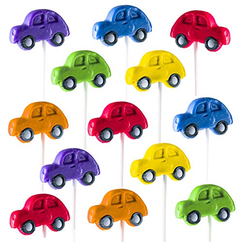 Prextex Car Lollipops - Kiddie Car Shaped Suckers for Birthdays Party Favors, Car Shows and Auto Events - Pack of 12 (1 Dozen)