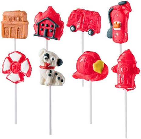 Prextex Firefighter Themed Lollipops Fire Shaped Suckers Pack of 8 Pops for Fireman Birthday Party Favor or Parties Decoration