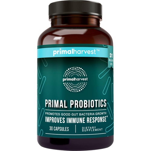  Primal Harvest PREbiotics and PRObiotics for Women & Men, Primal Probiotics 30 Oral Probiotics Capsules for Gut Health, 12 Dynamic Strains Probiotics for Women