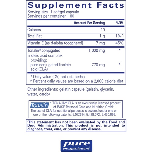  Pure Encapsulations CLA (Conjugated Linoleic Acid) 1,000 mg Promotes Healthy Body Composition with Exercise* 180 Softgel Capsules