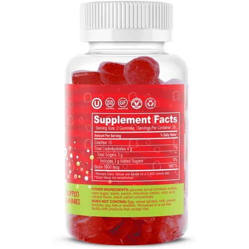 REJUVENATING LIFE VEEGAN Dippin Dots - Extra Strength Biotin 5000mcg (60 Gummies) Healthy Hair, Skin & Nails High Potency Biotin in Delicious Very Berry Raspberry Natural Fruit Pectin Chews Vegan, Non-GMO