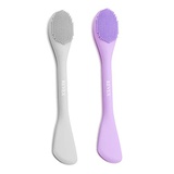 REVEX Silicone Face Mask Brush Applicator，2 Packs Double-Ended Facial Mask Brush for Mud, Clay, Charcoal Mixed Mask，Soft Makeup Beauty Brush Tools for Apply Cream, Lotion (PurPle+G