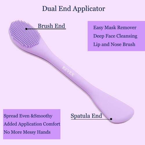  REVEX Silicone Face Mask Brush Applicator，2 Packs Double-Ended Facial Mask Brush for Mud, Clay, Charcoal Mixed Mask，Soft Makeup Beauty Brush Tools for Apply Cream, Lotion (PurPle+G
