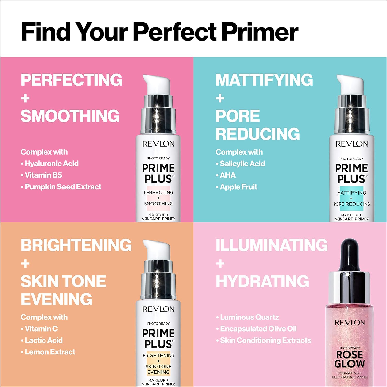  Revlon Prime Plus Makeup & Skincare Primer, Brightening and Skin-Tone Evening, Formulated with Vitamin C and Lactic Acid, 1 oz