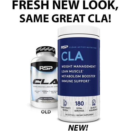  RSP Nutrition CLA 1000 Conjugated Linoleic Acid Max Strength Softgels, Natural Stimulant Free Weight Loss Supplement, Fat Burner for Men & Women, 180 Ct. (Packaging May Vary)