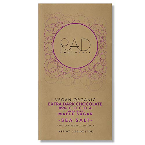 Rad Chocolate Vegan 85% Cacao Sea Salt Chocolate Maple Sugar | 3 pack | Certified Organic | Gluten & Soy Free Chocolate | Paleo Friendly