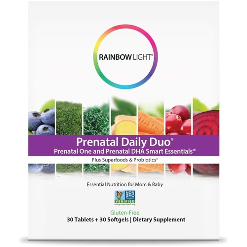  Rainbow Light Prenatal Vitamin, Vitamin C, D & Zinc, Daily Duo: Prenatal One Multivitamin for Women & Prenatal DHA with Folate, Omega-3 Fatty Acids, Gluten Free, 30 Tablets & 30 So