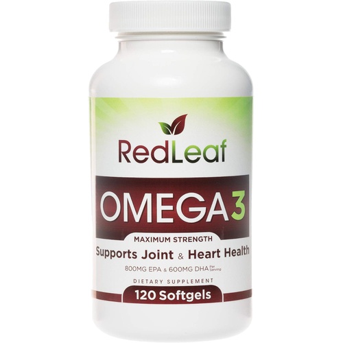  Red Leaf Omega 3, Non-GMO 2000 mg Fish Oil, 800 mg EPA, 600 mg DHA, Omega-3 Supplement from Wild Caught Fish, No Fish Burps, Vitamin E- Unflavored- 120 softgels (60 Servings)