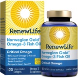 Renew Life Fish Oil, Norwegian Gold Omega-3 Supplement  Critical Omega-3 Fish Oil Supplement, Dairy & Gluten Free, Supports Healthy Heart & Brain Function, Burp-Free - 120 Softge