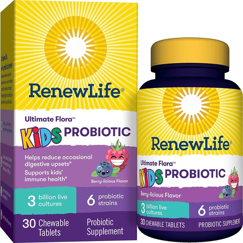  Renew Life Probiotic for Kids, 3 Billion CFU Probiotic Gummies, Supports Digestive and Optimal Health, Dairy & Soy Free, Fruit Flavor, 60 Gummies