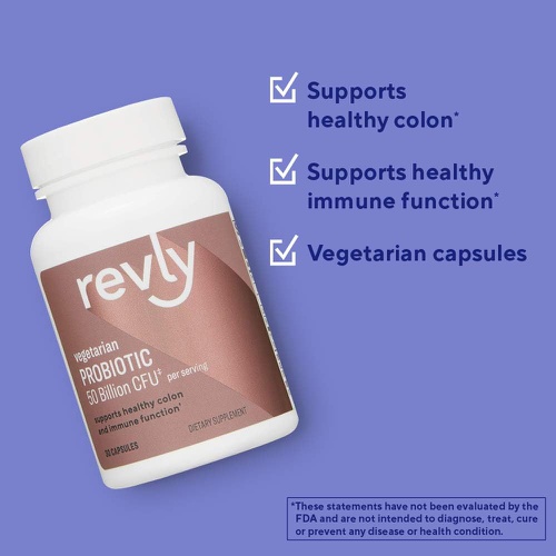  Amazon Brand - Revly One Daily Adult Probiotic Blend, Supports Healthy Colon and Immune Function, 50 Billion CFU (2 Strains), 30 Capsules, 1 Month Supply