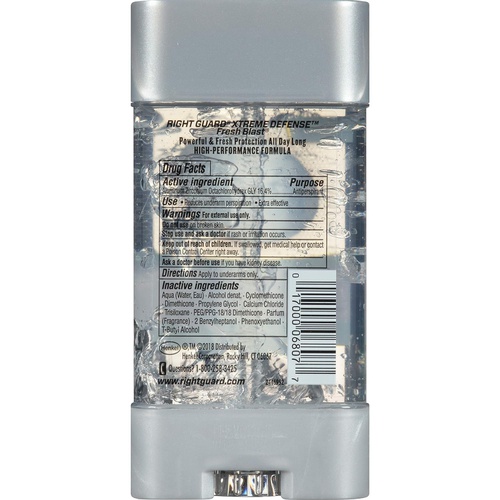  Right Guard Xtreme Defense Antiperspirant Deodorant Gel, Fresh Blast, 4 Ounce, 4 count