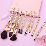 Rongji jewelry Sailor Moon Makeup Brushes Set - 8pcs Plastic Handle Cosmetic Makeup Brush Set Professional Tool Kit Set Pink Drawstring Bag Included (Gold-2)