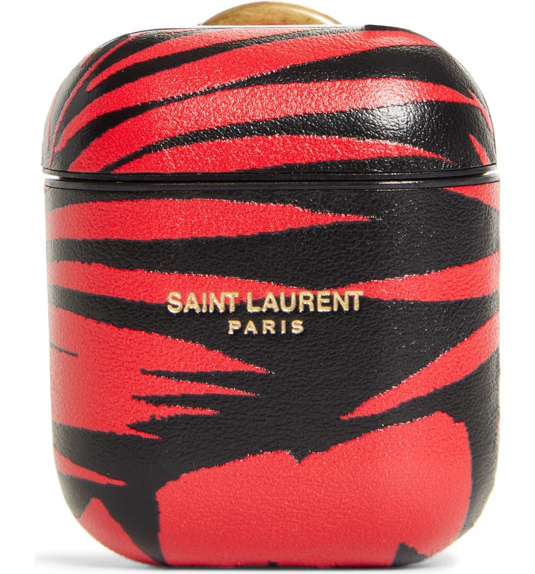 이브 생로랑 Saint Laurent Tropical Print Leather AirPods Case_NERO/ROUGE/BLK MATT