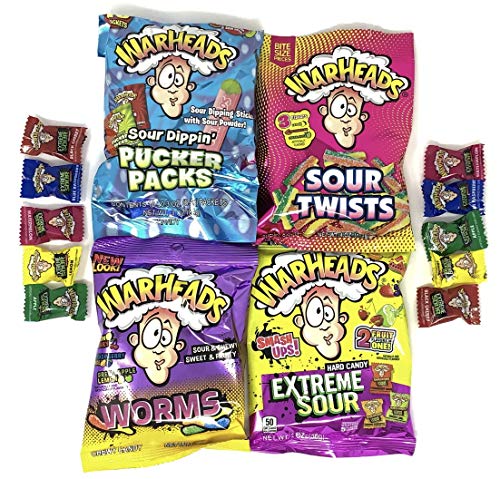 SECRET CANDY SHOP Warheads Candy Variety Pack of 4 (Pucker Packs, Sour Twists, Worms, & Extreme) (1 of each, total of 4)