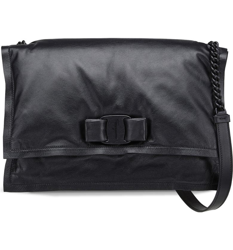 Salvatore Ferragamo Viva Puffy Calfskin Leather Shoulder Bag_Black