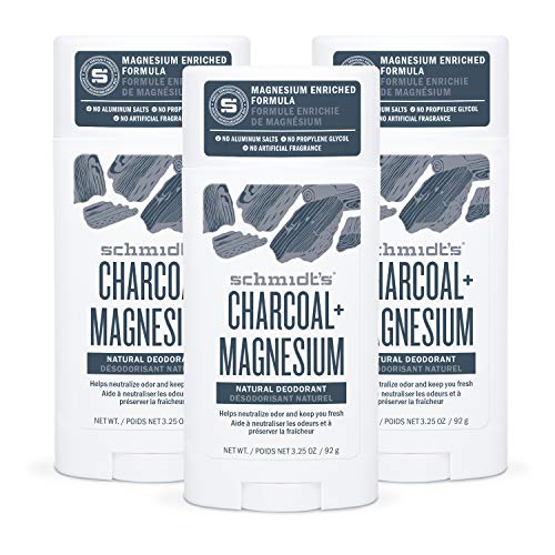 Schmidts Aluminum Free Natural Deodorant for Women and Men, Charcoal + Magnesium 24 Hour Odor Protection, Certified Cruelty Free, Vegan Deodorant, 3.25 oz 3-pack
