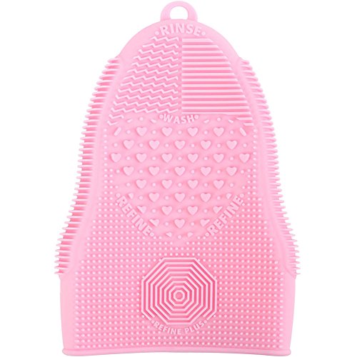 ScivoKaval Makeup Brush Cleaner Mat Mitt Glove Silicone Cosmetic Cleaning Scrubber Tool for Face Brushes and Eye Brush Washing Pad Pink