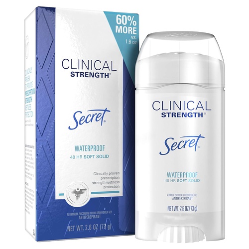  Secret Antiperspirant Clinical Strength Deodorant for Women, Soft Solid, Waterproof, 2.6 oz