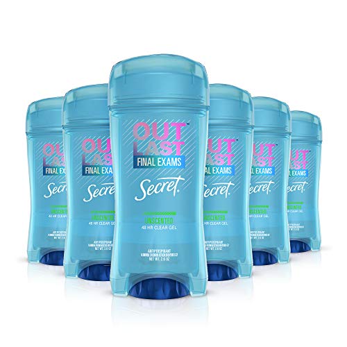 Secret Antiperspirant Deodorant for Women, Unscented, Clear Gel, Outlast Xtend, 2.6 Oz (Pack of 6) (Packaging May Vary)