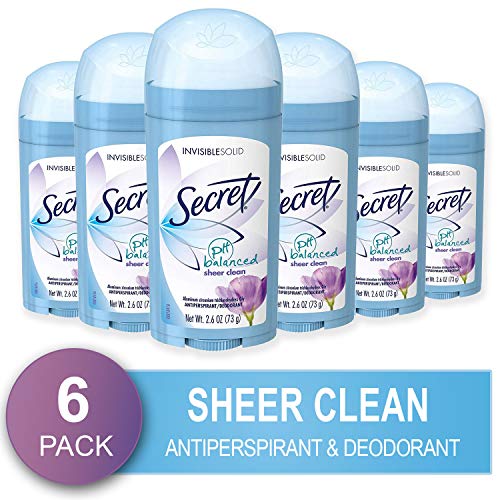 Secret Antiperspirant Deodorant for Women, Sheer Clean Scent, Invisible Solid, 2.6 Oz Pack of 6