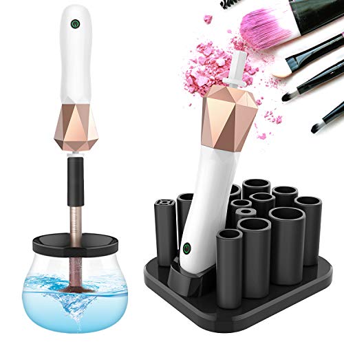 Senbowe Upgraded USB Makeup Brush Cleaner and Dryer Machine, Electric Cosmetic Automated Makeup Brush Spinner, Cleaning Solution Tool , 13 Collars, Wash and Dry in Seconds, Recharg